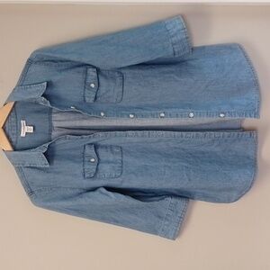 Croft & Barrow 3/4 Sleeve Chambray Cotton Button Down Shirt Size MP